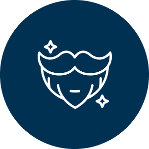 white sparkling moustache line icon on blue background