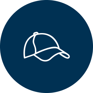 white baseball cap line icon on blue background
